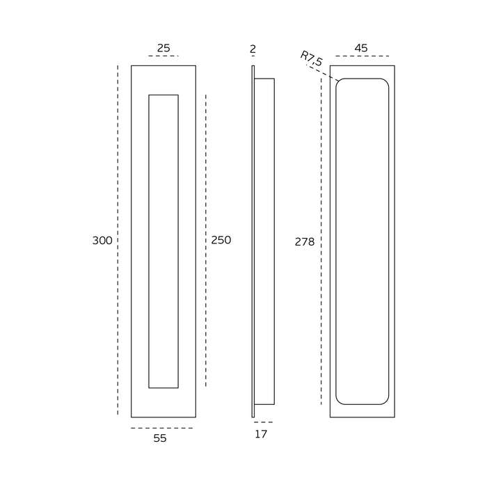 Stainless steel flush handle 300mm