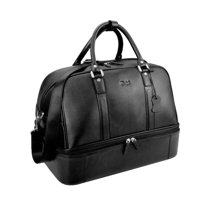 President Leather Double Decker Golf Bag - Shoe Compartment - Black