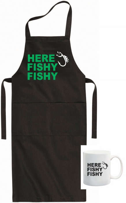 Here Fishy Fishy apron and mug combo