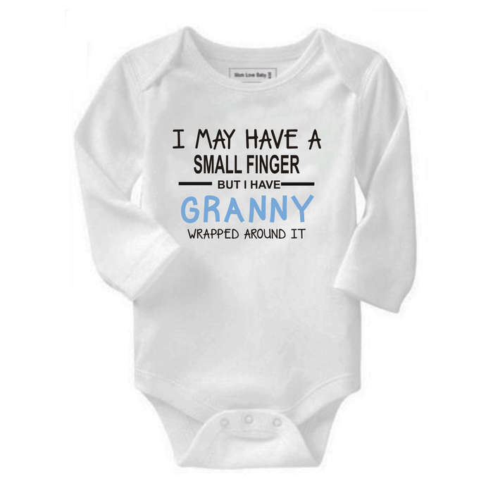 I may have a small finger but I have Granny wrapped around it baby grow