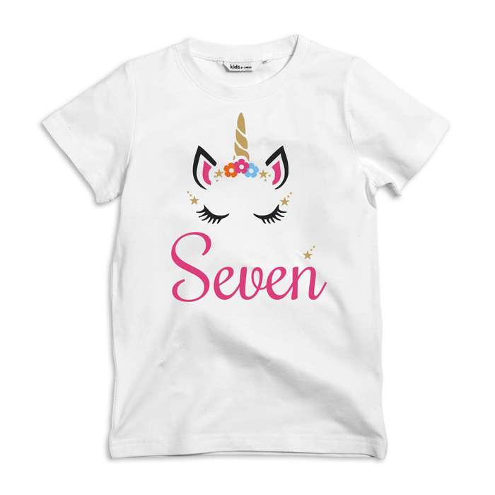 Unicorn Birthday Seven Kids tees