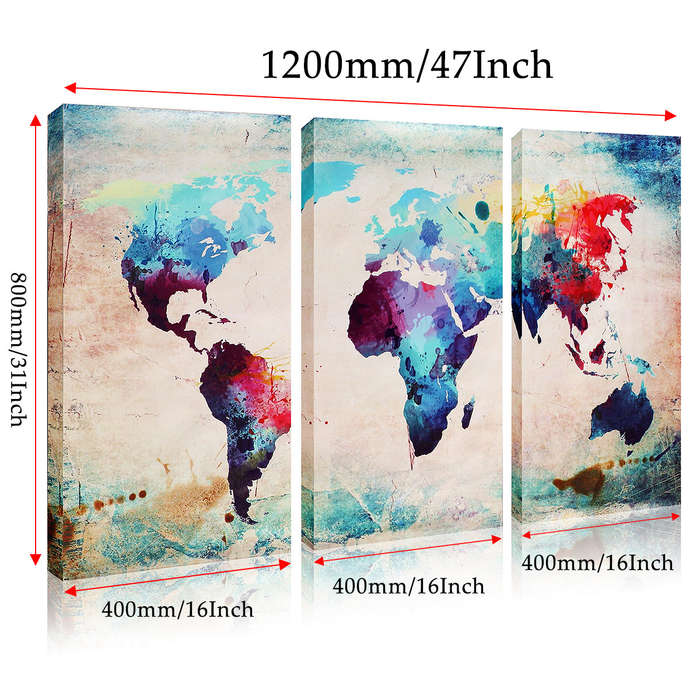 Colored World Map Abstract Wall Art Canvas Paintings Decorative For Home Decor (Unframed) - 80x120cm