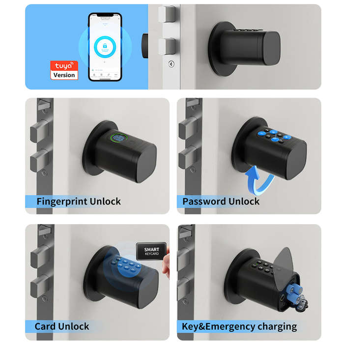 Smart Life Tuya Bluetooth Access Control Fingerprint Keypad Card Key Cylinder Door Lock (Black)