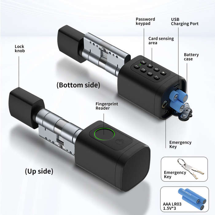 Smart Life Tuya Bluetooth Access Control Fingerprint Keypad Card Key Cylinder Door Lock (Black)
