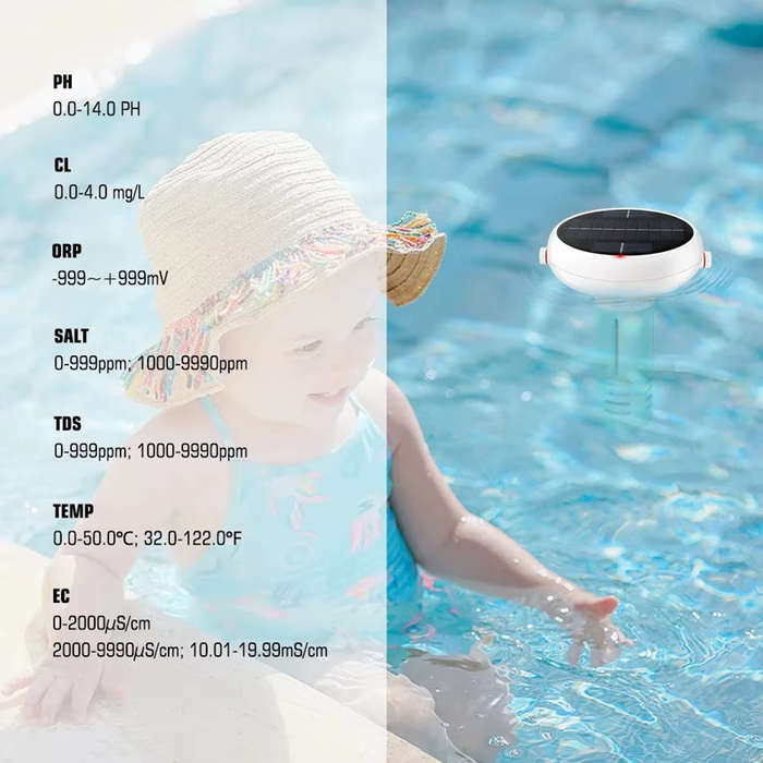 Smart Life Tuya Zigbee Solar Water Quality Tester Chlorine/TDS/EC/PH/Salinity/ORP/Temperature
