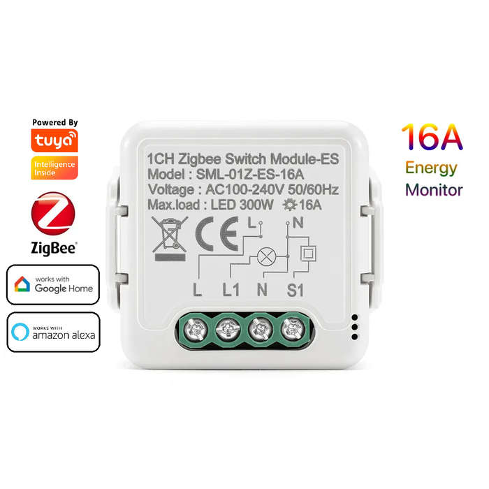 Smart Life Tuya Zigbee 1CH 300W LED Light / 16A 3500W Appliance Mini Power Monitor Switch