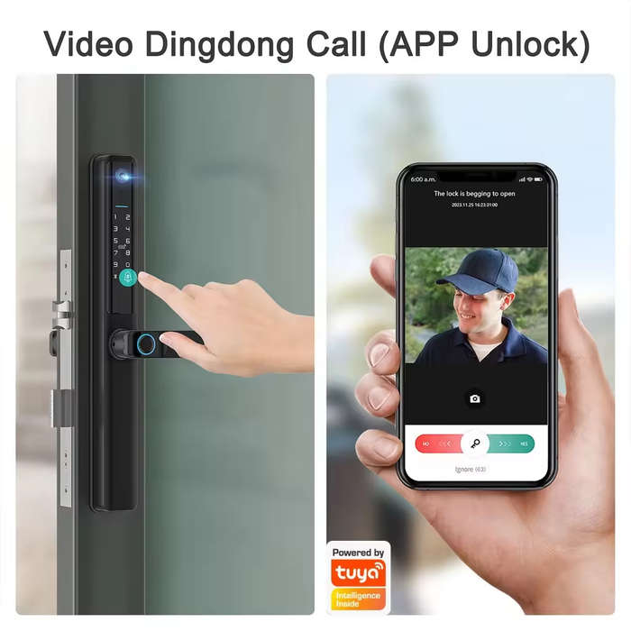 Smart Life Tuya WIFI Waterproof Access Control Fingerprint Keypad Card Video Doorbell Handle Lock F5