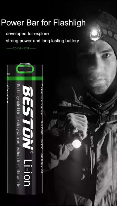 BESTON 21770 USB C Rechargeable Lithium Battery | 3.7V | 5000mAh | 1 Pack