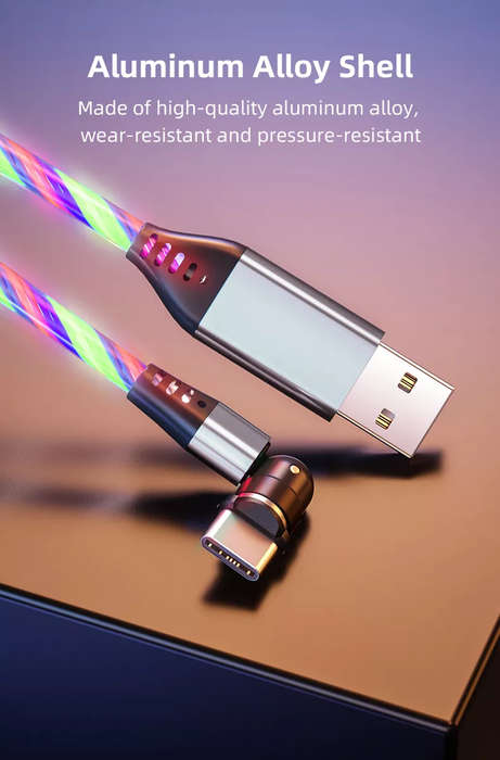 3 in 1 Luminous LED Magnetic Cable 3A Data Fast Charging 540 Rotatable 2m Micro, USB C, IOS (Mult...