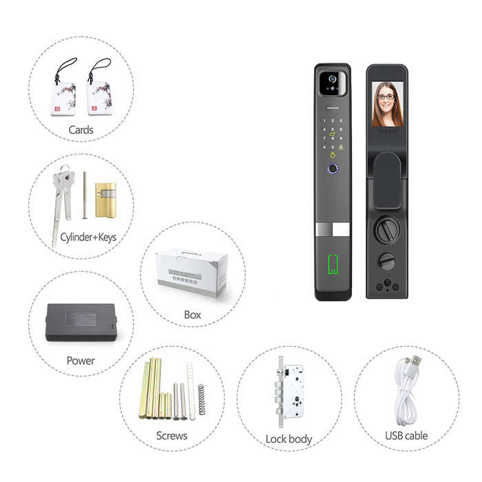 WIFI Control Smart Life Tuya Digital 3D Face Recognition Access Door Lock with Cats Eye Camera