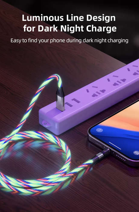 3 in 1 Luminous LED Magnetic Cable 3A Data Fast Charging 540 Rotatable 2m Micro, USB C, IOS (Mult...