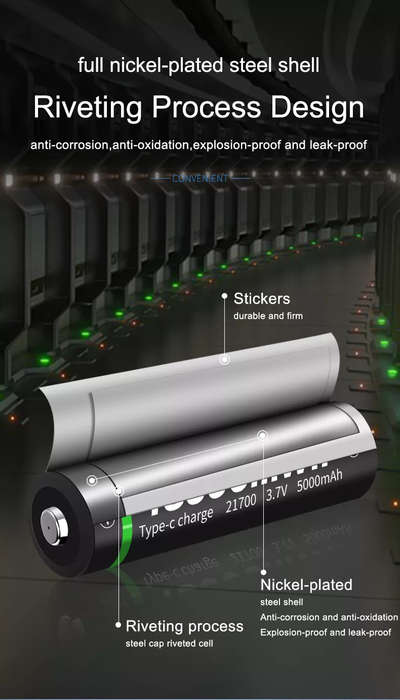 BESTON 21770 USB C Rechargeable Lithium Battery | 3.7V | 5000mAh | 1 Pack