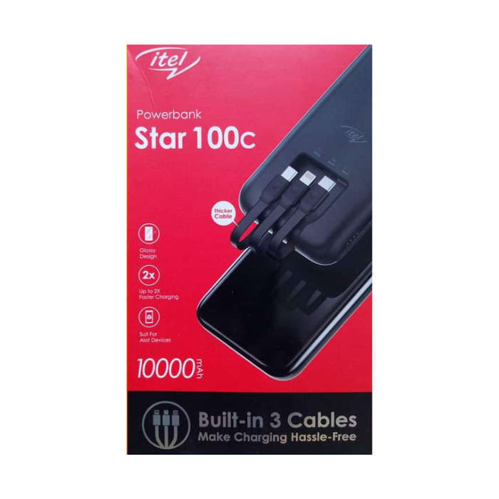 itel Star 100c Powerbank With Built in  3 Cables - Star100c