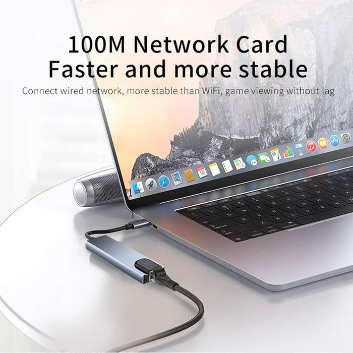 Portable 8 In 1 Type-c Hub To Usb 3.0 Usb-c Hdmi Lan Rj45 Sd Tf Adapter
