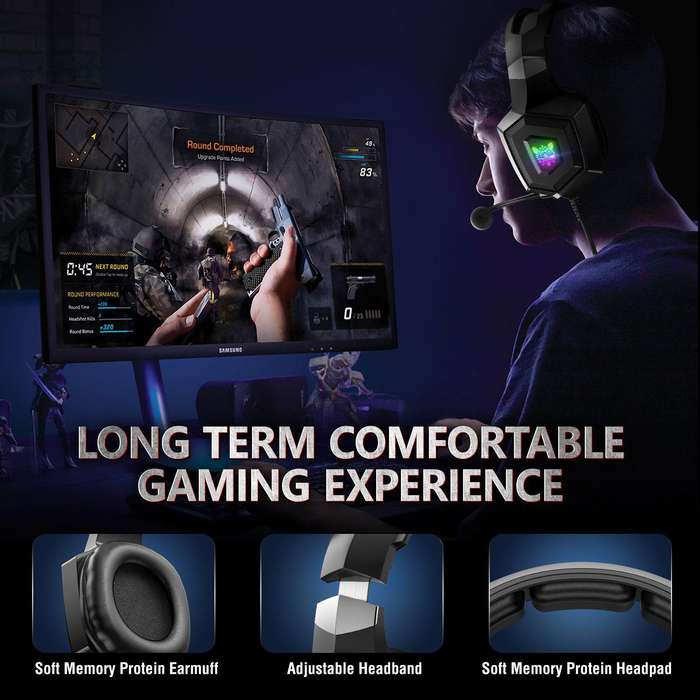 ONIKUMA K8 Wired Stereo Gaming Headphones With Mic LED RGB Lights - Black