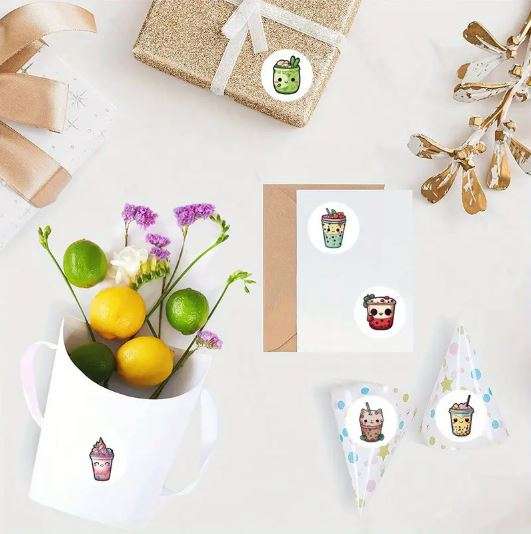 Kawaii Animal & Fruit Bubble Tea Stickers