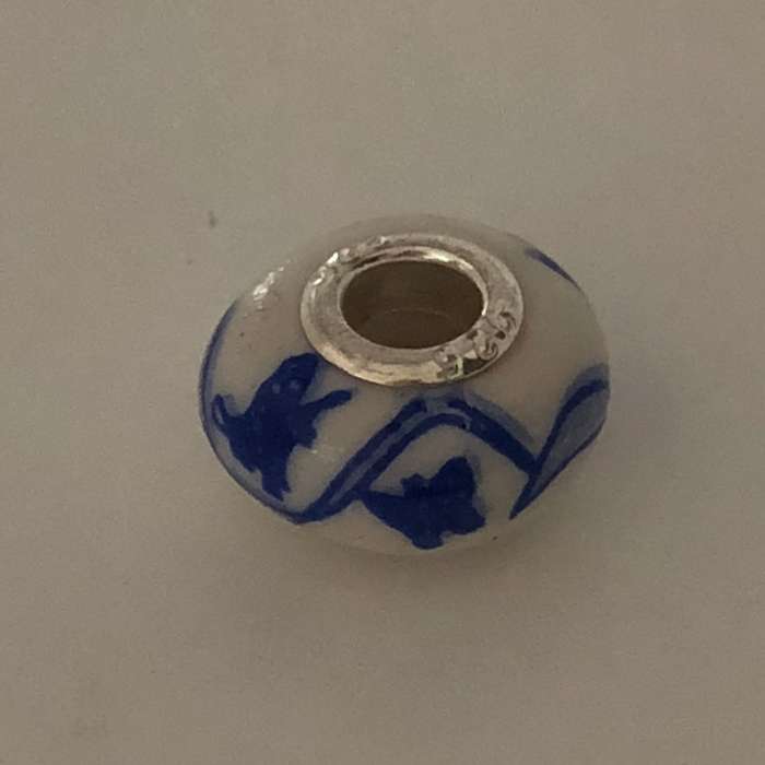 Bead Fitting Pandora White & Blue, 'Chinese' design, Ceramic