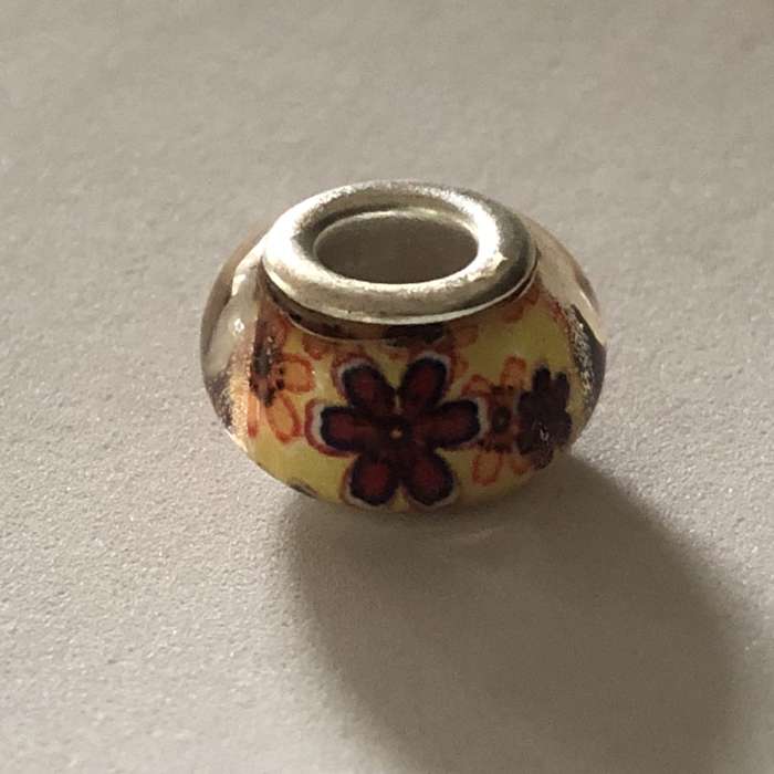 Bead Fitting Pandora Murano-Type Clear Yellow & Flowers