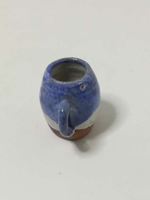 Miniature Brown, White, Blue Striped Coffee Mug