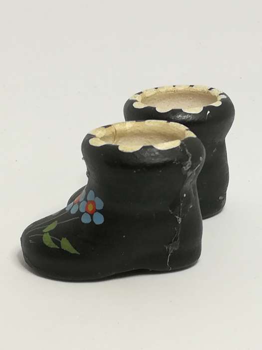 Miniature Black Ceramic Loafer Ankle Boots with Flower Painting (Miniature, suitable for printer'...