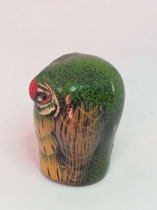 Miniature Wooden Green, Brown & Black Owl Red Beak (Miniature, suitable for printer's tray)