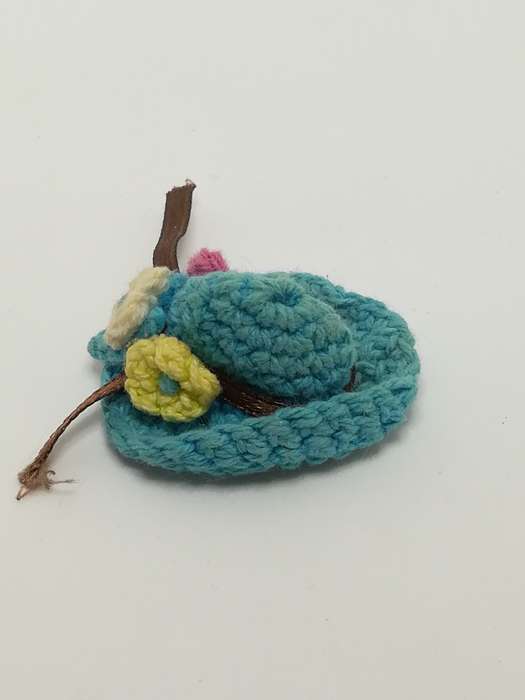 Miniature Blue Wool Knitted Straw Hat (Miniature, suitable for printer's tray)