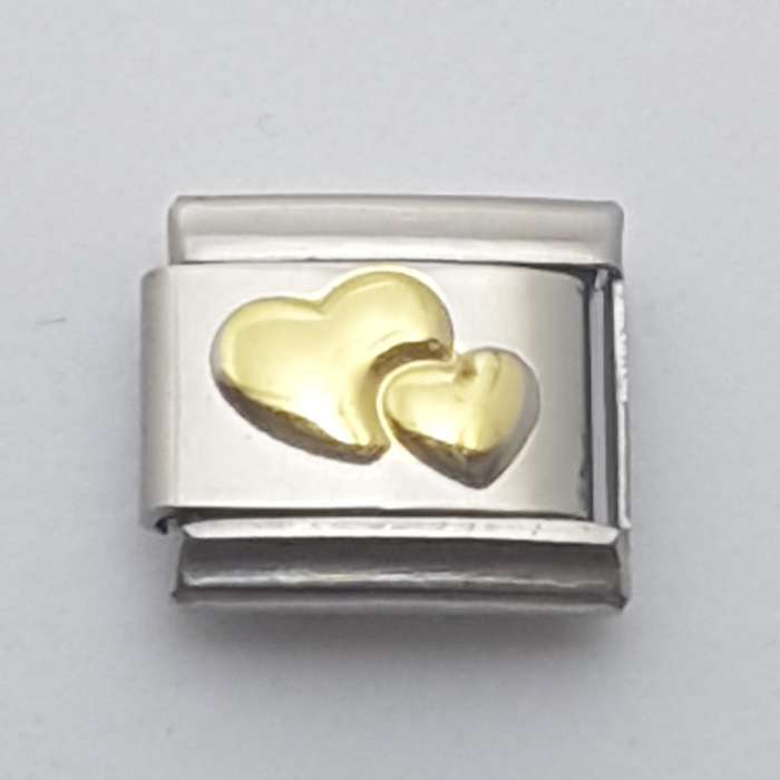 Italian Charm Heart Pair in 'Gold' (Fits Nomination Bracelet)