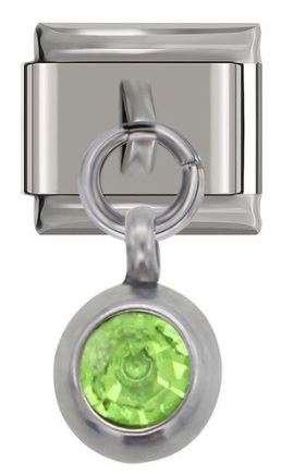 Italian Charm Diamante Green 'Peridot' Encased in 'Silver' Dangle (Fits Nomination Bracelet)
