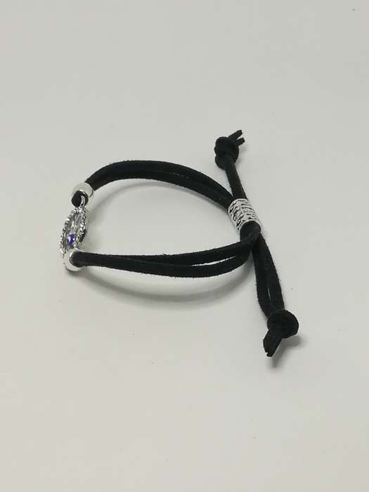 Black Rope & 'Silver' Bracelet & Round Evil Eye Charm ('Silver' & Blue)