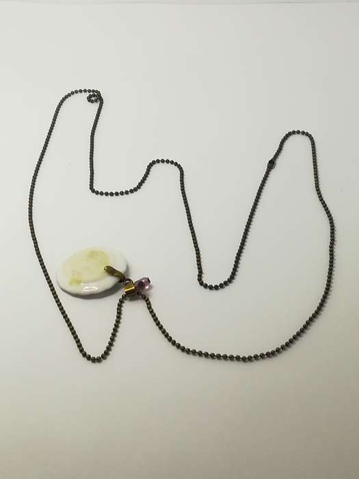 Fashion Necklace with Miniature Dinner Plate Charm on Bubbly Chain