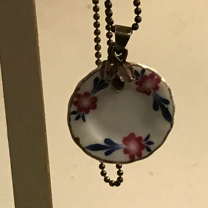 Fashion Necklace with Miniature Dinner Plate Charm on Bubbly Chain