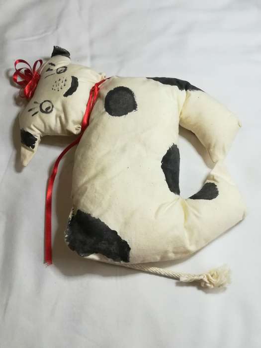 Black, White & Baby Pink Ears & Yellow Horns Cow