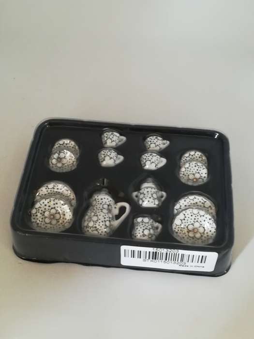 Miniature Tea Set - Black & White Flowers (Miniature, suitable for printer's tray)