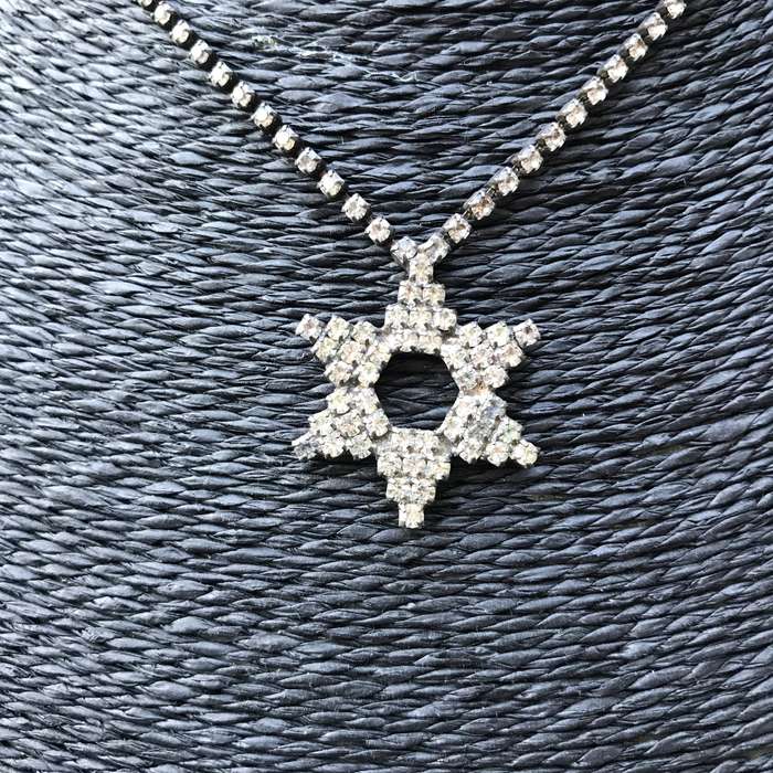 Necklace Clear Diamante Star of David pendant on a pewter and clear diamante chain