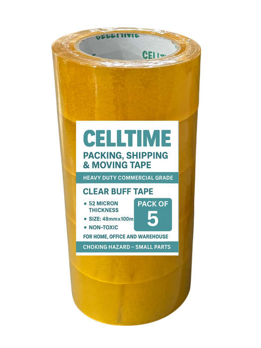 CellTime Heavy-Duty Clear Packaging Buff Tape (48mm x 100m) - 5 Rolls