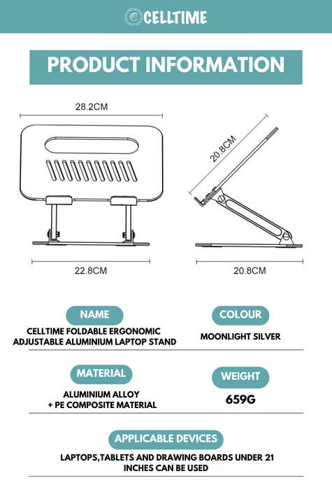 CellTime Portable Foldable Ergonomic Adjustable Aluminium Laptop Stand