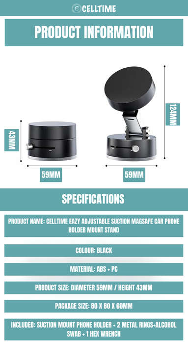 CellTime Eazy Suction MagSafe Car Phone Holder Mount Stand