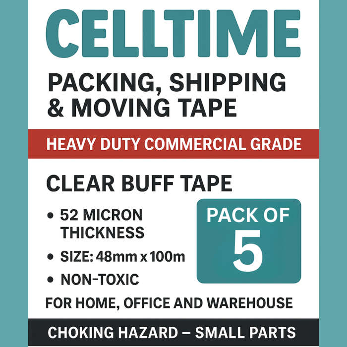 CellTime Heavy-Duty Clear Packaging Buff Tape (48mm x 100m) - 5 Rolls