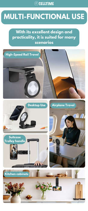 CellTime Multifunctional MagSafe Airplane/Desk/Train Phone Holder Mount