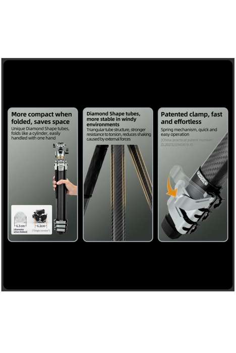 Fotopro Carbon Fiber Lightweight Camera Tripod Stand - Origin+O-7HS