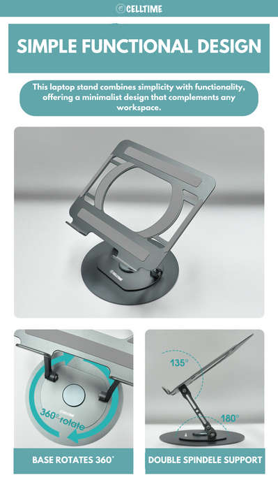 CellTime RotatePro Ergonomic Rotatable Adjustable Aluminium Laptop Stand