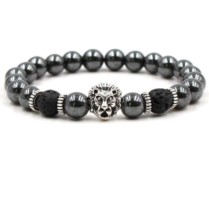 Argent Craft Hematite Bracelet and 2 Lava Stones With Lion (silver)