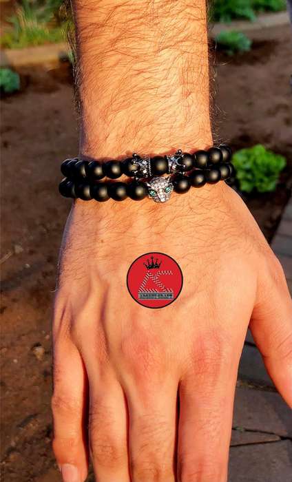Argent Craft Natural Black Matte Agate Stone Bracelet with Crowns & Cheetah (Black)