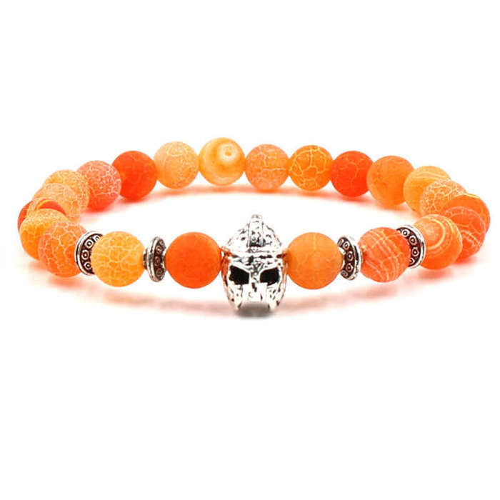 Argent Craft Orange Frost Agate Stone with Silver Knight Helmet