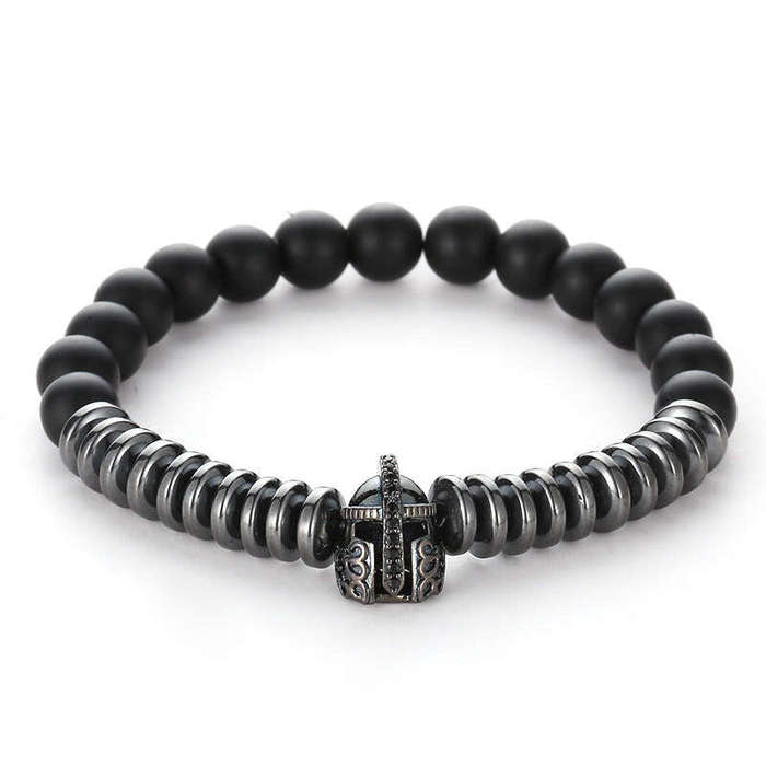 Argent Craft Black Matte Agate Stone & Rings With Black Knight Helmet