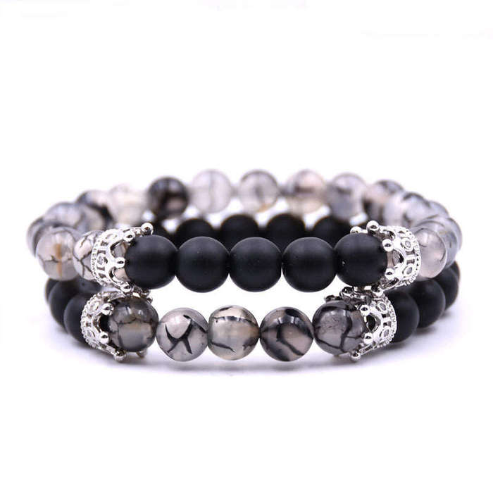 Argent Craft Chrystal Quartz & Black Matte Agate Matching Couple Bracelet