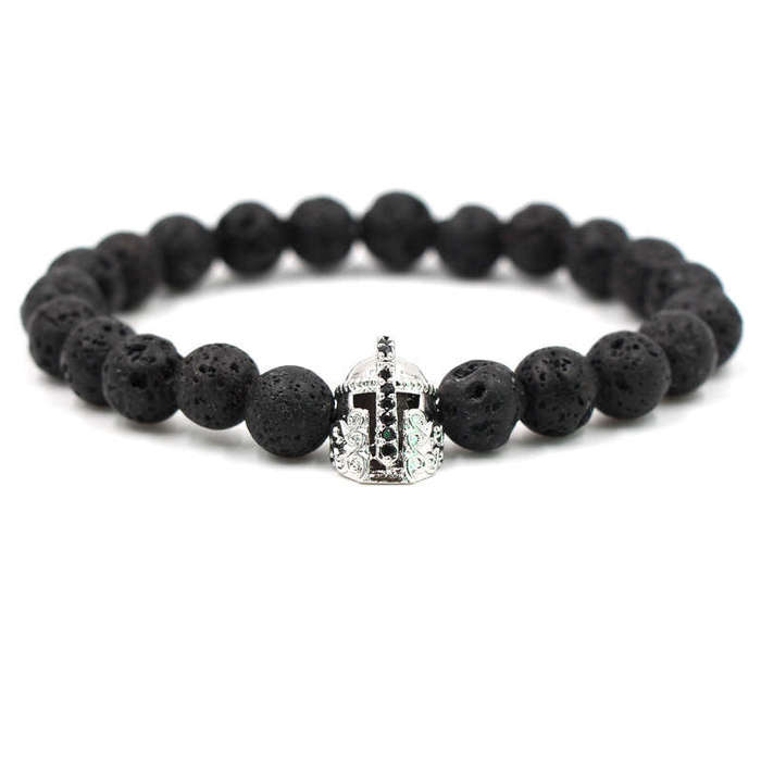 Argent Craft Natural Volcanic Stone Bracelet With Knight Helmet Silver