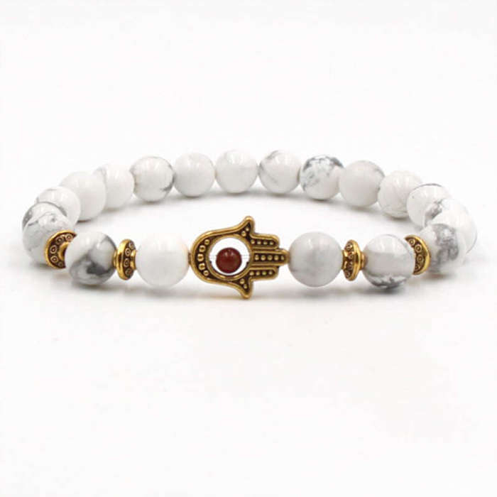 Argent Craft Howlite Stone with Gold Hamsa Hand