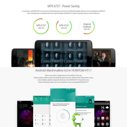 HOMTOM HT17 8GB, Network: 4G, Fingerprint Identification, 5.5 inch Android 6.0, MT6737 Quad Core ...