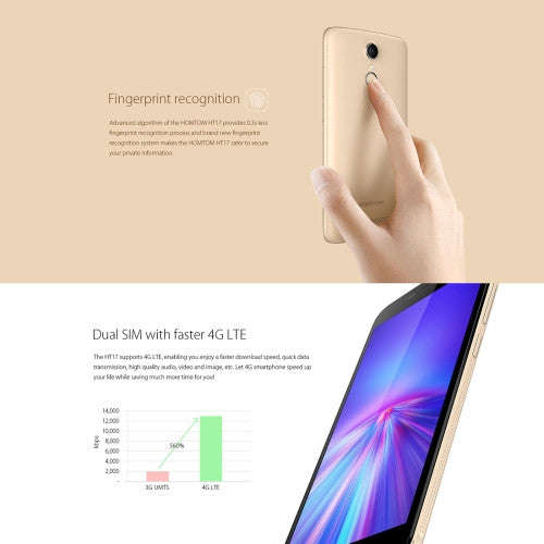 HOMTOM HT17 8GB, Network: 4G, Fingerprint Identification, 5.5 inch Android 6.0, MT6737 Quad Core ...